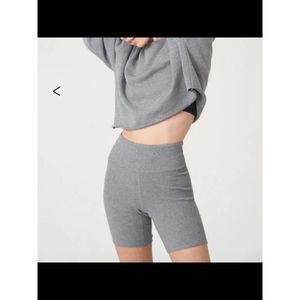 WSLY Womens Gray Stretch Ribbed Fitted Biker Active Wear High Waist Shorts XS